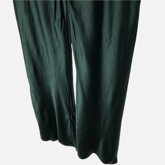 Silk Laundry Bias-Cut Pants Pull-On Flared Leg Green Size Large *READ FLAW* - Picture 9 of 11